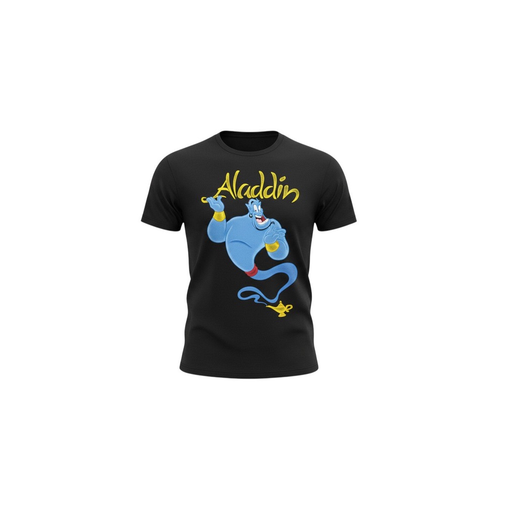 Disney Aladdin Graphic T-Shirt Mens Small Black Genie Magic Lamp Short Sleeve